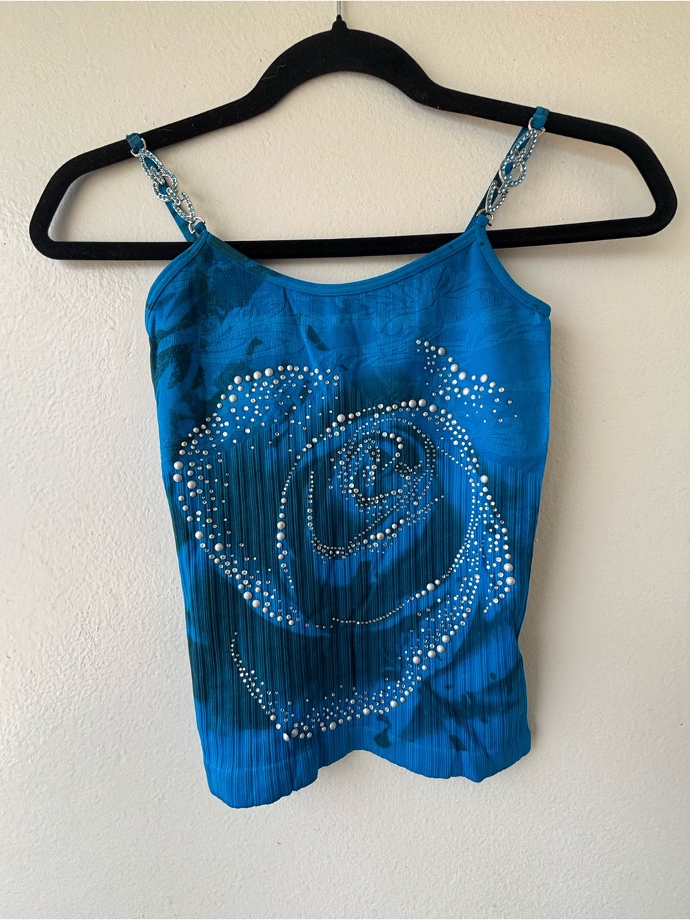 Blue Embellished Rose Chain-strap Cami OS